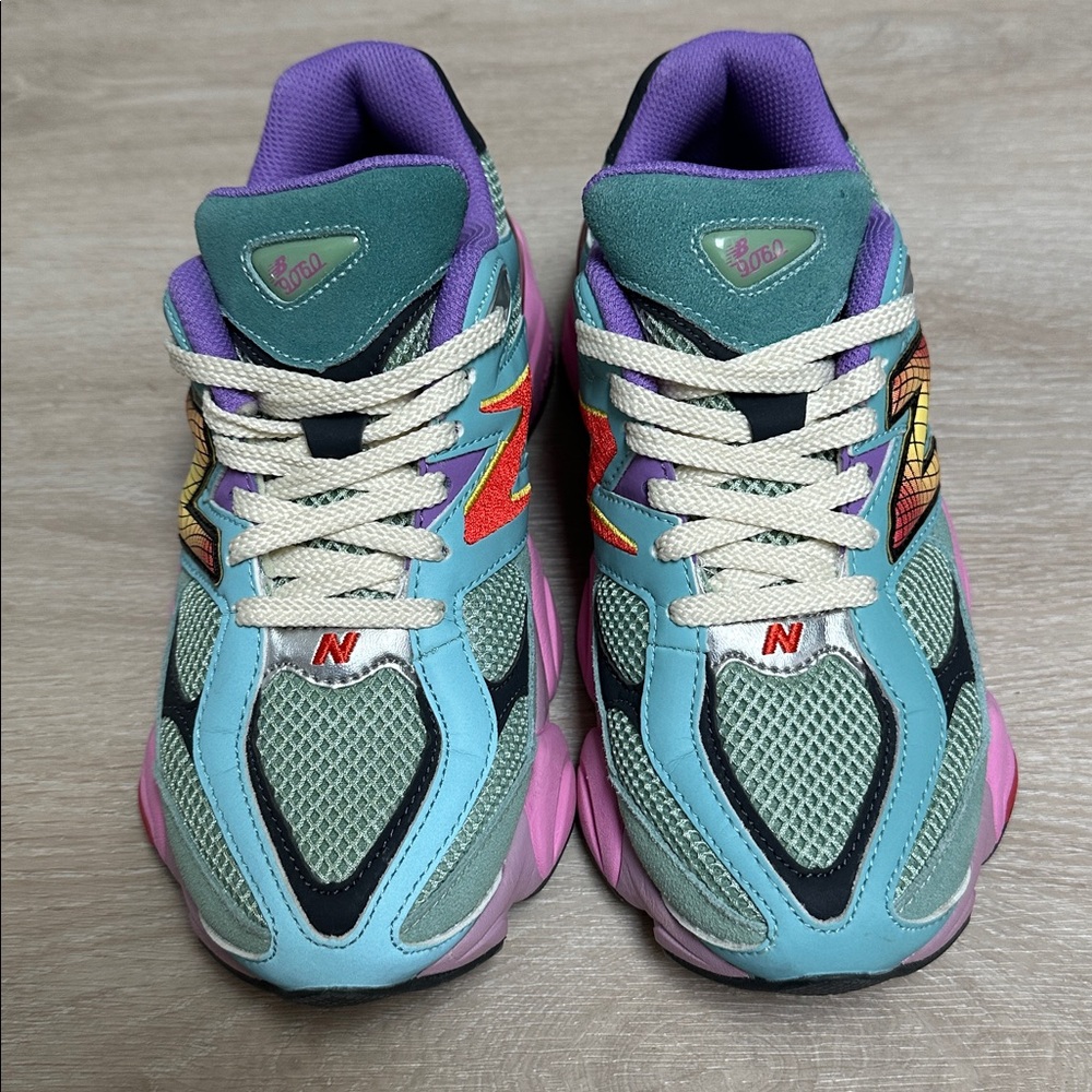 New Balance 9060 women’s 7 Like New pink, green, purple sneakers - Picture 2 of 9